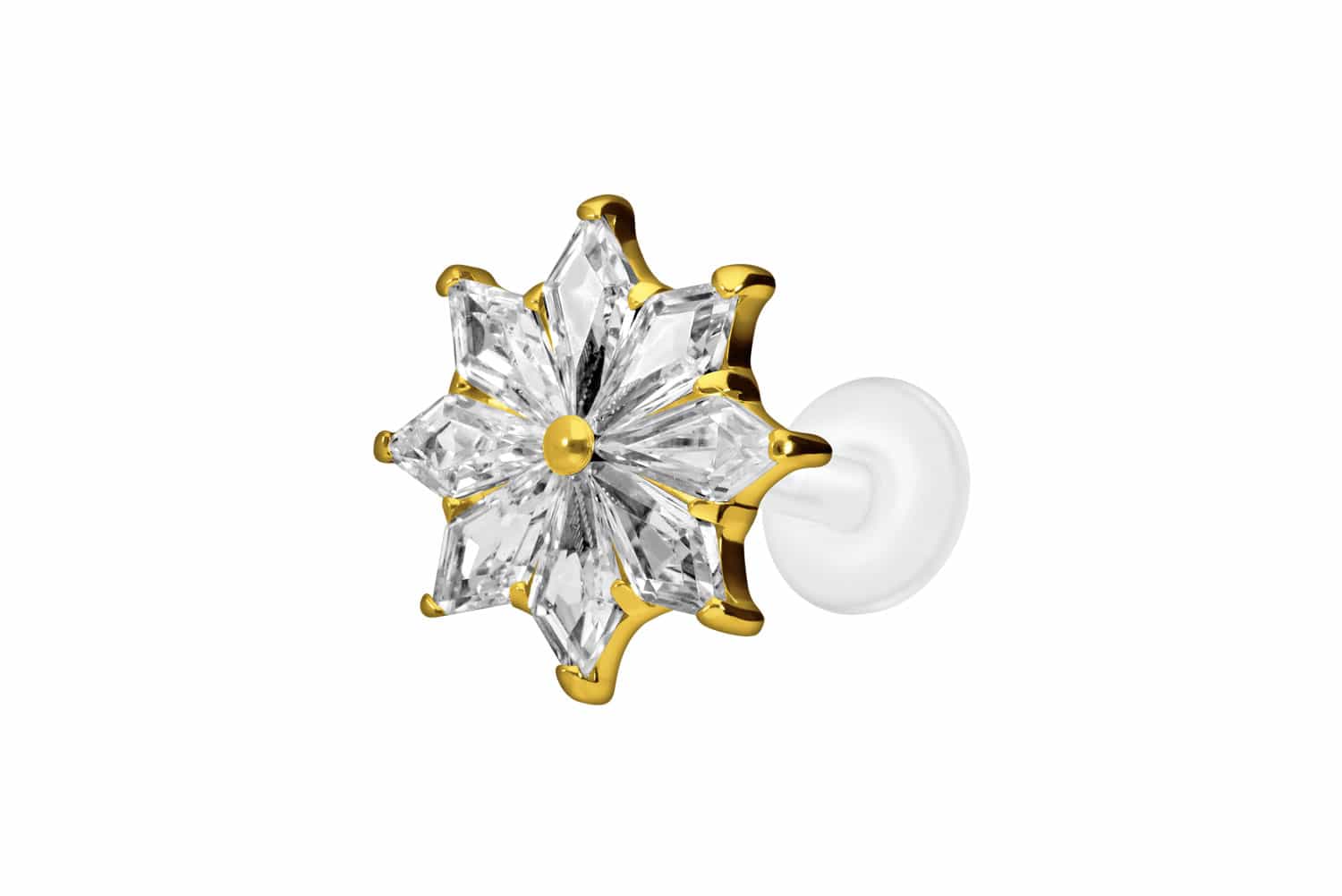 PTFE Labret Piercing mit Innengewinde + Titan-Aufsatz KRISTALLSTERN